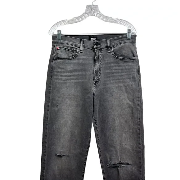 Hudson Womens Jeans KASS Straight Ankle Raw Hem Distressed 5 Pocket Zip Gray 28* - Picture 2 of 7